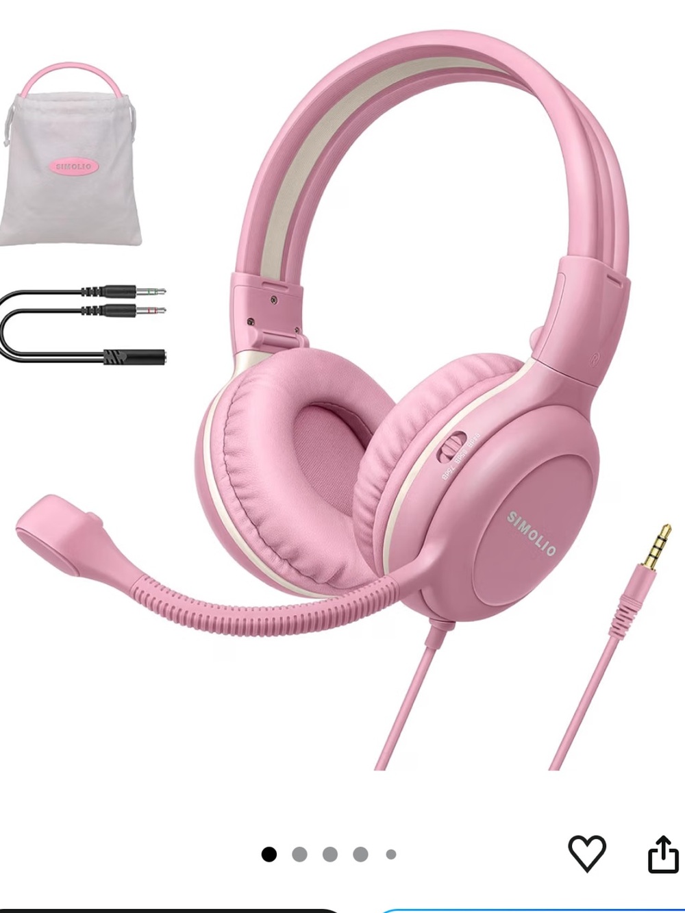 Pink Wired Gaming Headset with Boom Microphone